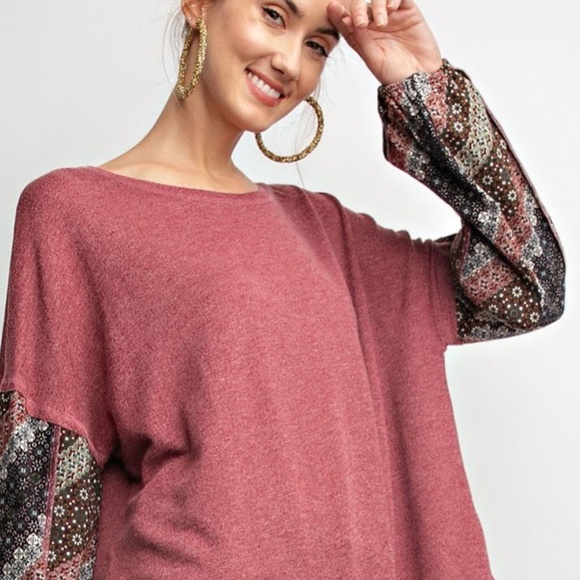 ❄️LAST3️⃣//MUSHROOM CONTRAST SLEEVES BOHO TOP - Picture 2 of 5